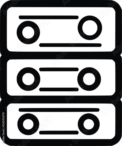 Bold Black Vector Cassette Tape Stack Icon Illustration