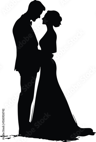 Romantic Couple Silhouette: Elegant Vector Illustration for Wedding Invitations