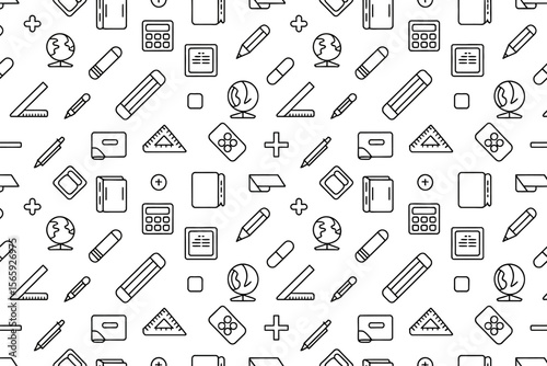 Seamless school supplies pattern background vector design for education and learning concepts 100 char