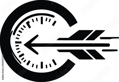 Abstract vector clock arrow: fast time, deadline concept design