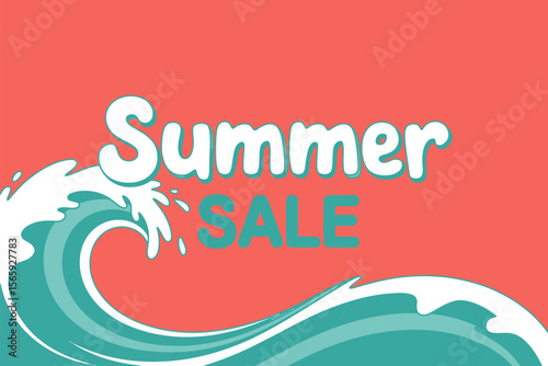 Summer sale promotion with ocean waves and coral background for seasonal discounts and offers now on