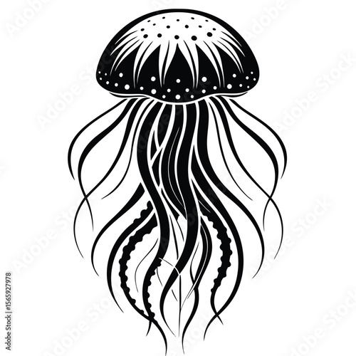 Stylized black and white jellyfish illustration