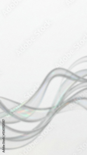Flowing silver ribbons with iridescent highlights on a textured white background