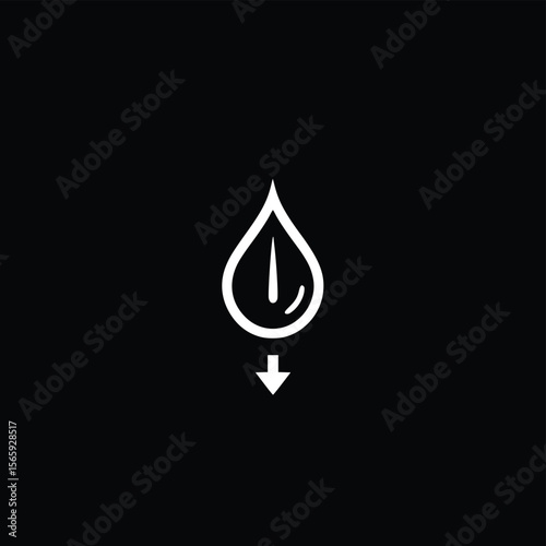 Vector illustration: minimalist water drop descending, dark mode design.