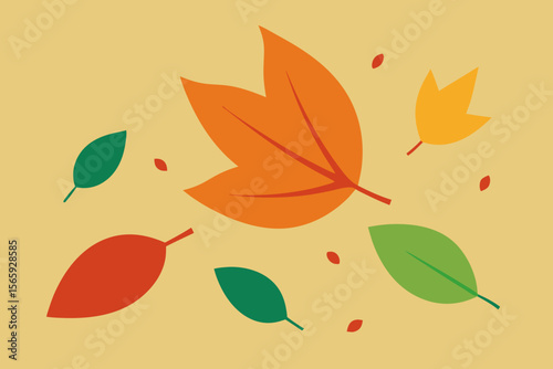 Simple Shapes Of Colorful Leaves Falling For Autumn And Seasonal Themed Designs