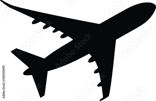 Simple Black Vector Airplane Icon: Travel, Flight, Journey