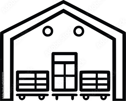 Simple Vector Warehouse Icon: Cargo Storage Minimalist Design