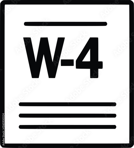 Bold Black Vector W-4 Form Icon: Employee Tax Withholding Document