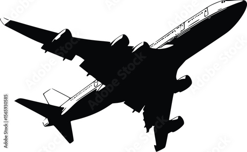 Dramatic Jet Airplane Vector Silhouette: Ascending Flight