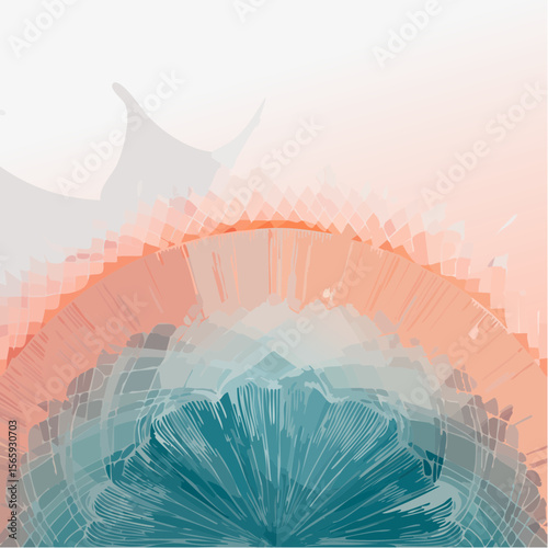 A vibrant abstract vector with mint, coral, and plum waves and circular bursts. Fluid shapes, crisp edges, and bold rhythm make this great for bold designs and backgrounds.