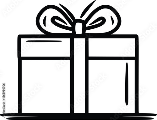 Hand-drawn vector illustration: Festive gift box, simple design, celebratory mood.