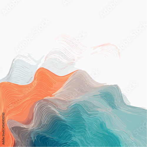 A vibrant abstract vector with mint, coral, and plum waves and circular bursts. Fluid shapes, crisp edges, and bold rhythm make this great for bold designs and backgrounds.