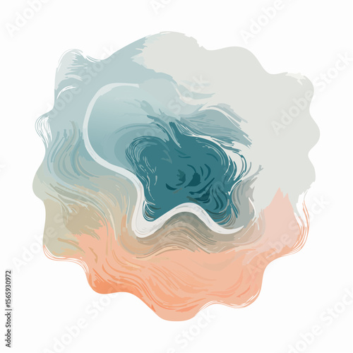 A dreamy abstract vector with swirls and soft edges in rose, clay, and pistachio. Organic flow and calm forms bring a sense of serenity to decor or branding.