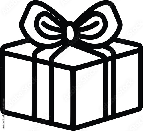Vector illustration: Festive gift box, simple line art, celebratory mood.