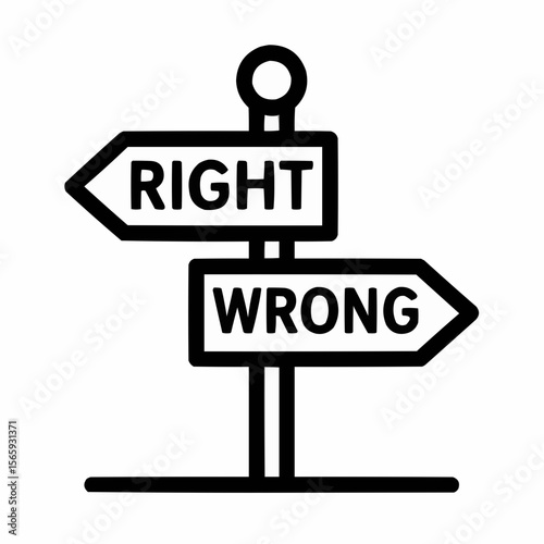 Crossroads sign with moral labels. Choosing right