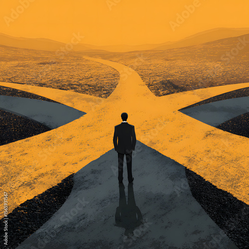 Businessman Choosing Between Two Different Paths