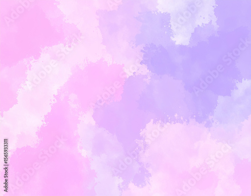 ウォーターカラー水彩画風のピンクと紫の滲んだ背景　淡い色と紙に広がる絵の具・インクの滲み　やさしい背景壁紙テクスチャー
