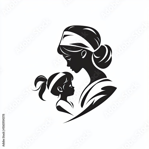 Embracing Silhouette Logo design: A tender silhouette captures a mother and daughter, intertwined in a moment of profound connection, showcasing the warmth and unbreakable bond.