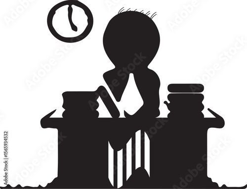 Overwhelmed Office Worker Stress, Deadline, and Overwork Illustration