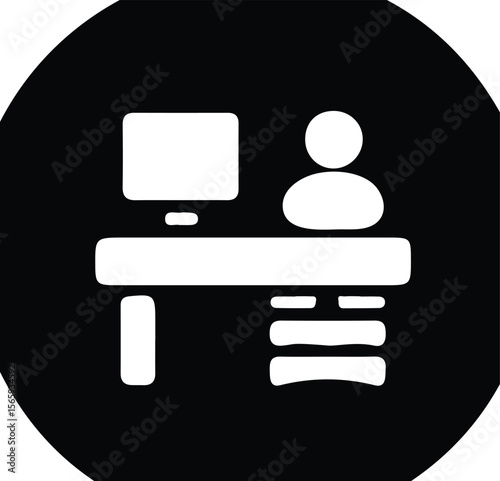 Person Working at Desk with Computer and Documents Office Productivity Icon
