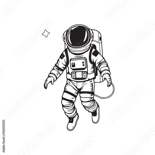 Hand drawn astronaut vector design concept black and white illustration.