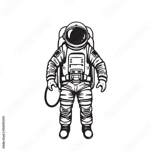 Hand drawn astronaut vector design concept black and white illustration.
