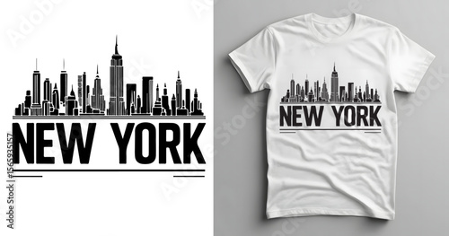 new york New York T-Shirt mockup Design – Black City Skyline Graphic with Bold Urban Typography

