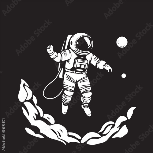 Hand drawn astronaut vector design concept black and white illustration.