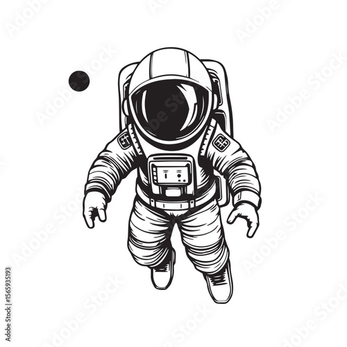 Hand drawn astronaut vector design concept black and white illustration.