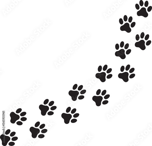 Animal Paw Print Trail Silhouette in Diagonal Walking Pattern vector silhouette