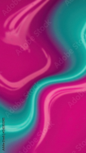 Abstract flowing liquid curves in vibrant pink and teal colors with soft lighting and grain