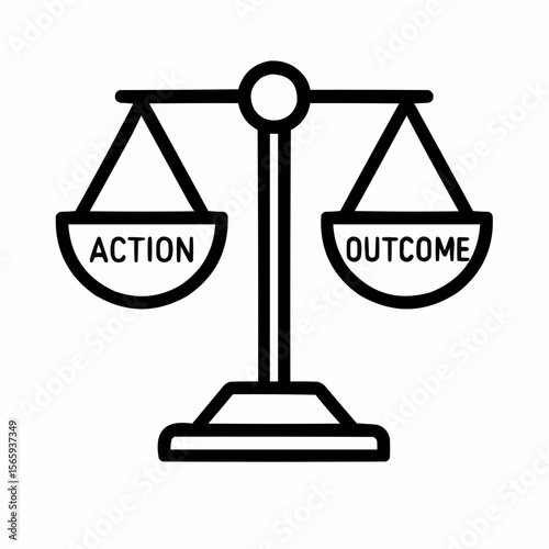 Scale balancing action and outcome. Cause-effect.