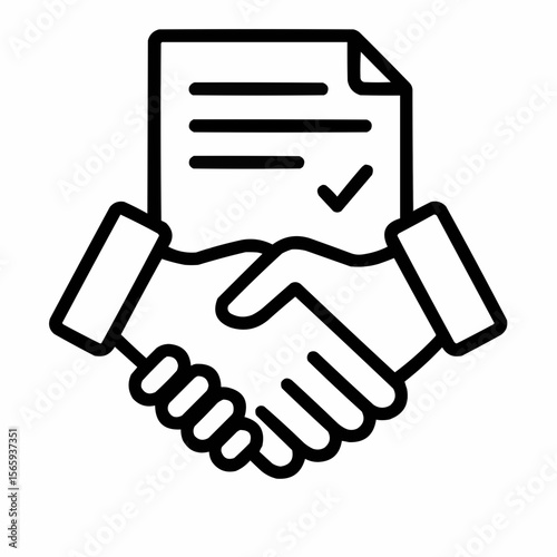 Two hands shaking over a contract. Promise symbol