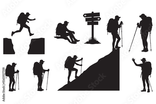 Silhouette Set of Hikers