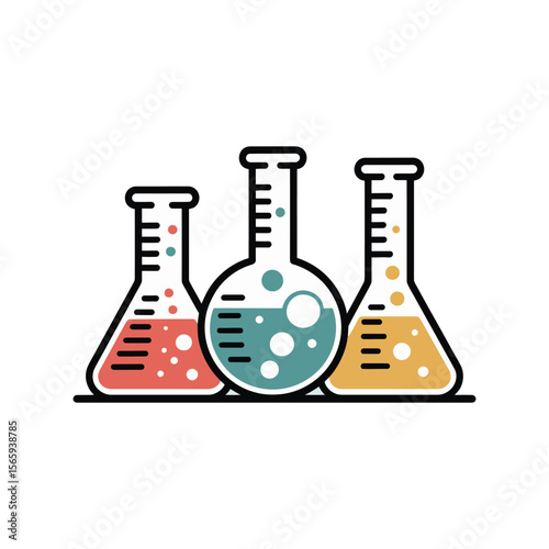laboratory glassware with colorful liquid