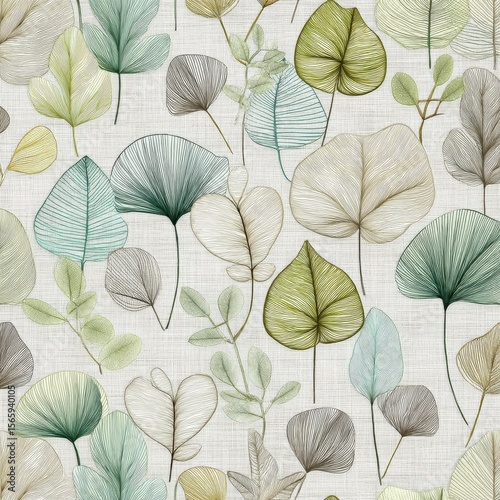 Botanical Line Art Seamless Pattern