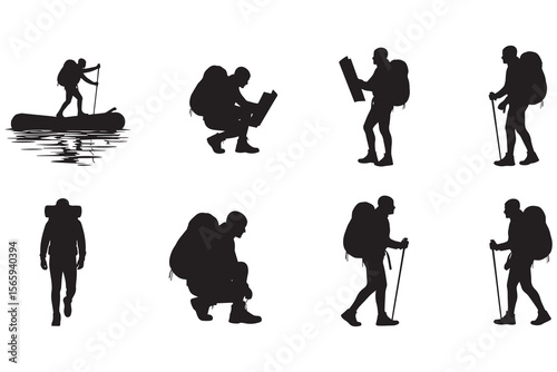 Silhouette Set of Hikers