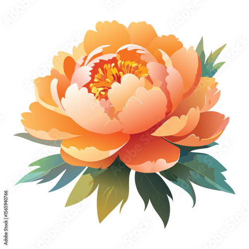 Vibrant Orange Peony Flower Close Up Art