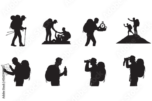 Silhouette Set of Hikers