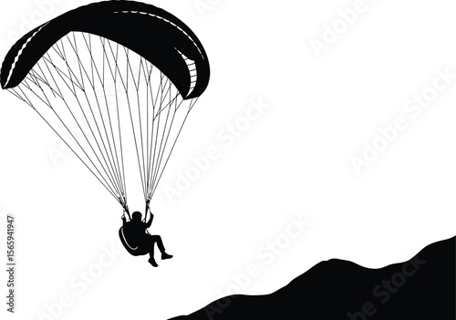 Paragliding silhouette soars in a graphic illustration against a contrasting white background, showcasing adventure and freedom.