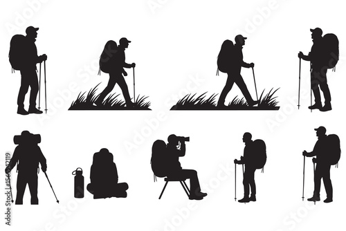 Silhouette Set of Hikers