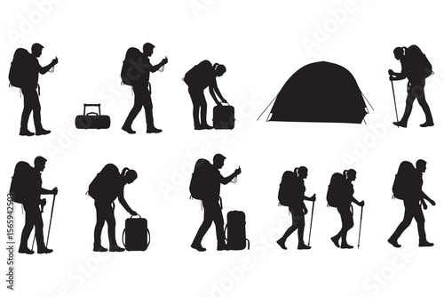 Silhouette Set of Hikers