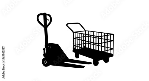 Silhouette of a pallet jack and a hand truck, essential warehouse equipment.