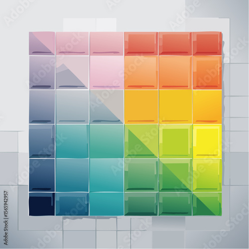 A vector flat lay featuring square color swatches in a neon pop palette, neatly arranged in a 3x2 grid. Bright, minimal, and bold with sharp lines and playful color energy.