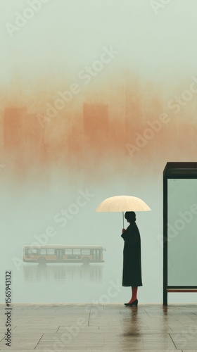 National Stay Out Of The Sun Day Rainy Urban Shelter with Umbrella, Summer Resilience and Independence, Premium Modern Millennial Lifestyle for Social Media Advertising