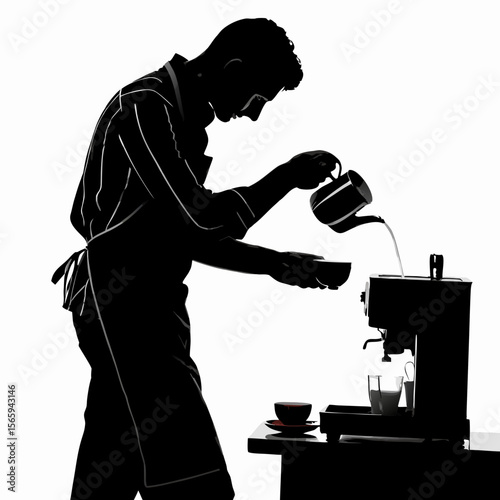 Barista Silhouette Pouring Coffee Espresso Machine