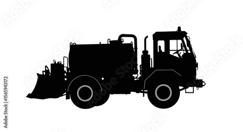 Silhouette of a large, heavy-duty, industrial truck, likely a snowplow or utility vehicle.