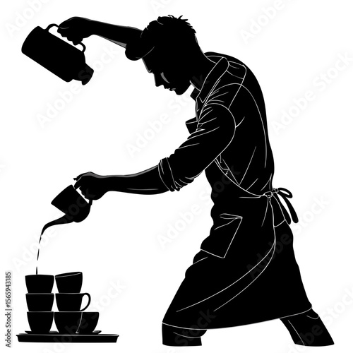 Barista Silhouette Pouring Coffee into Cups vector