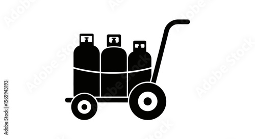 Silhouette of a gas cylinder cart, showing multiple cylinders secured on a hand truck.