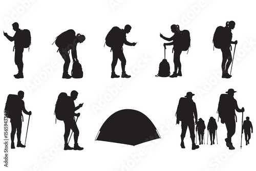 Silhouette Set of Hikers